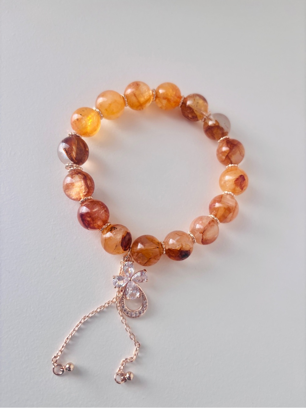 Golden healer  Beaded Bracelet with Crystal Flower Charm